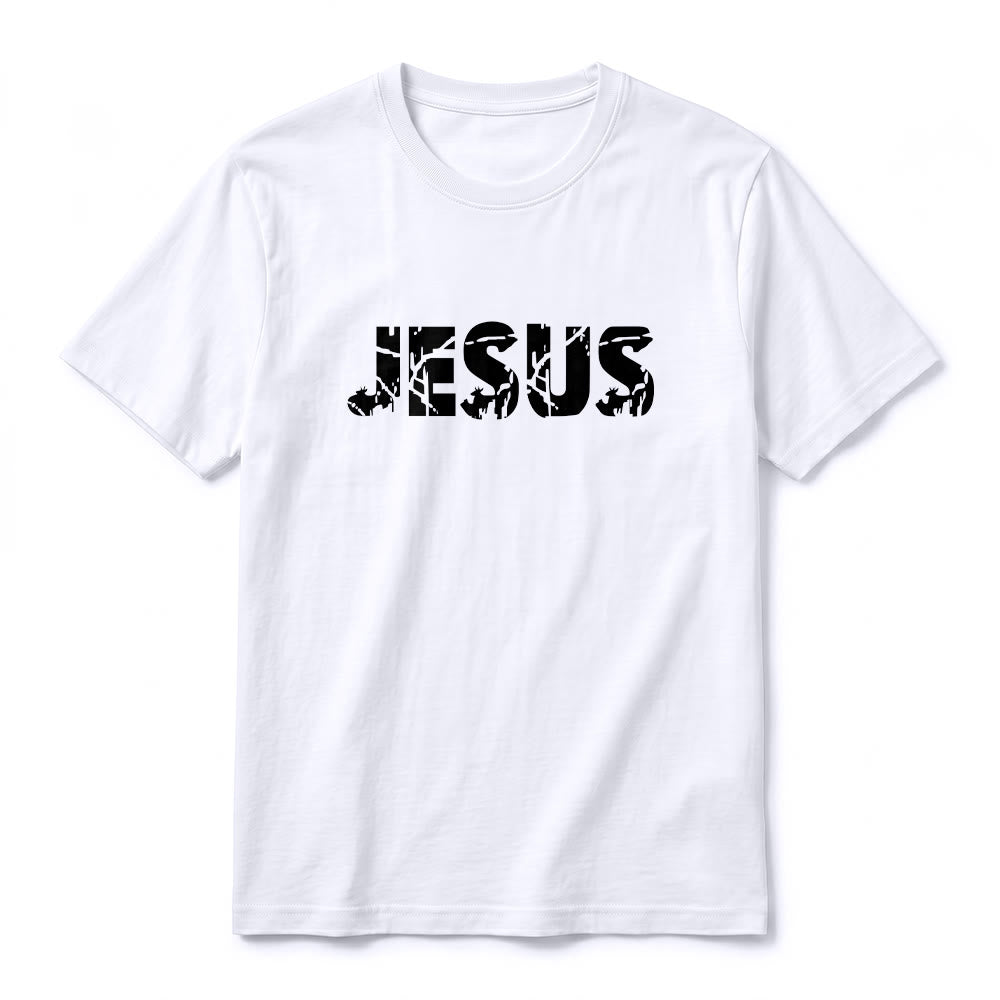 Christianartworkshop Camiseta de manga corta premium con cruz de montaña "JESÚS" - image 8