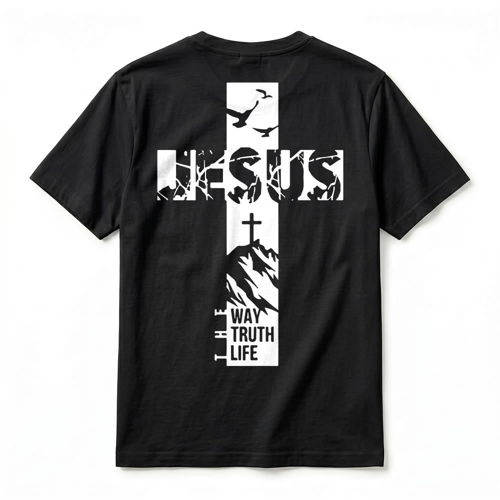 Christianartworkshop Camiseta de manga corta premium con cruz de montaña "JESÚS" - image 6