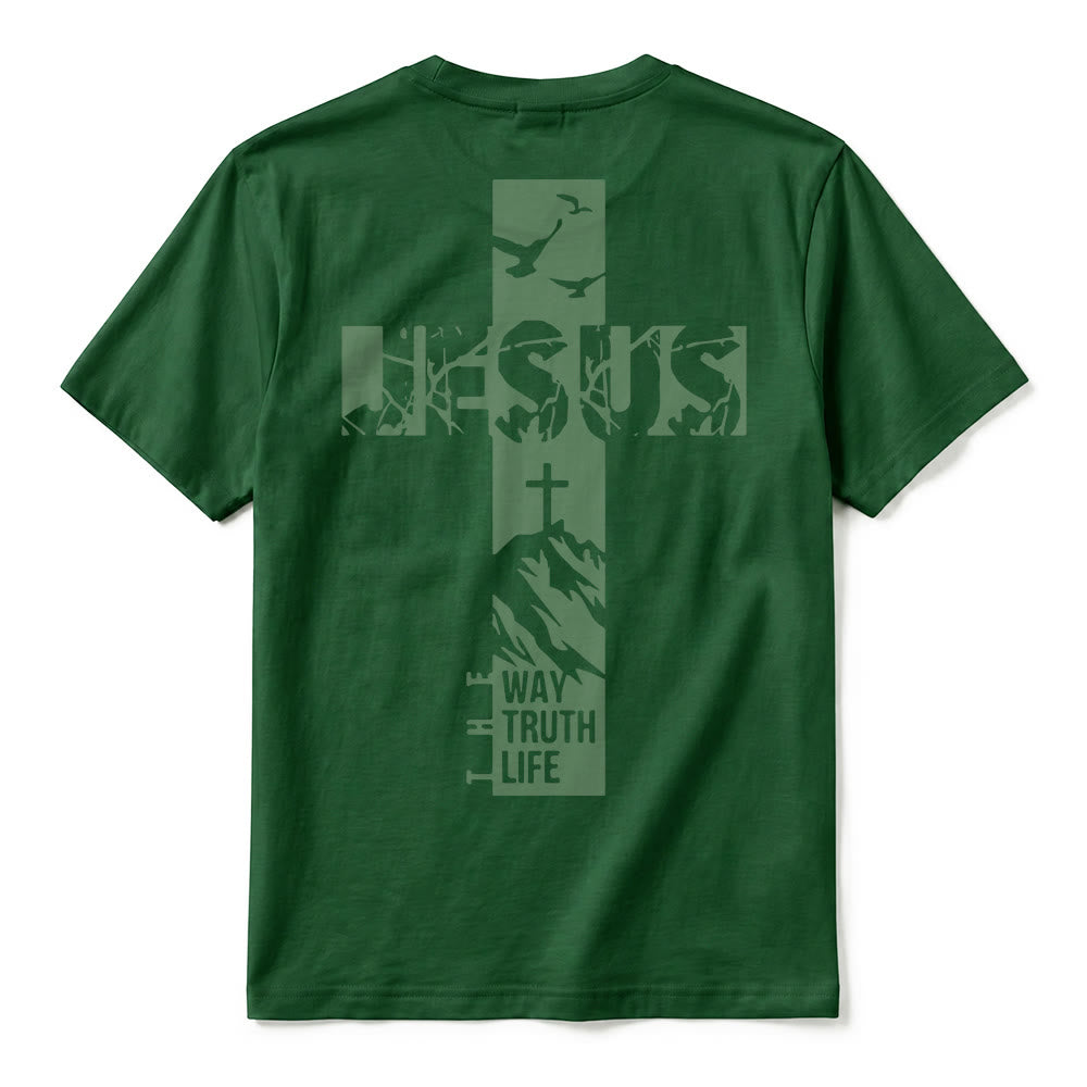 Christianartworkshop Camiseta de manga corta premium con cruz de montaña "JESÚS" - image 12