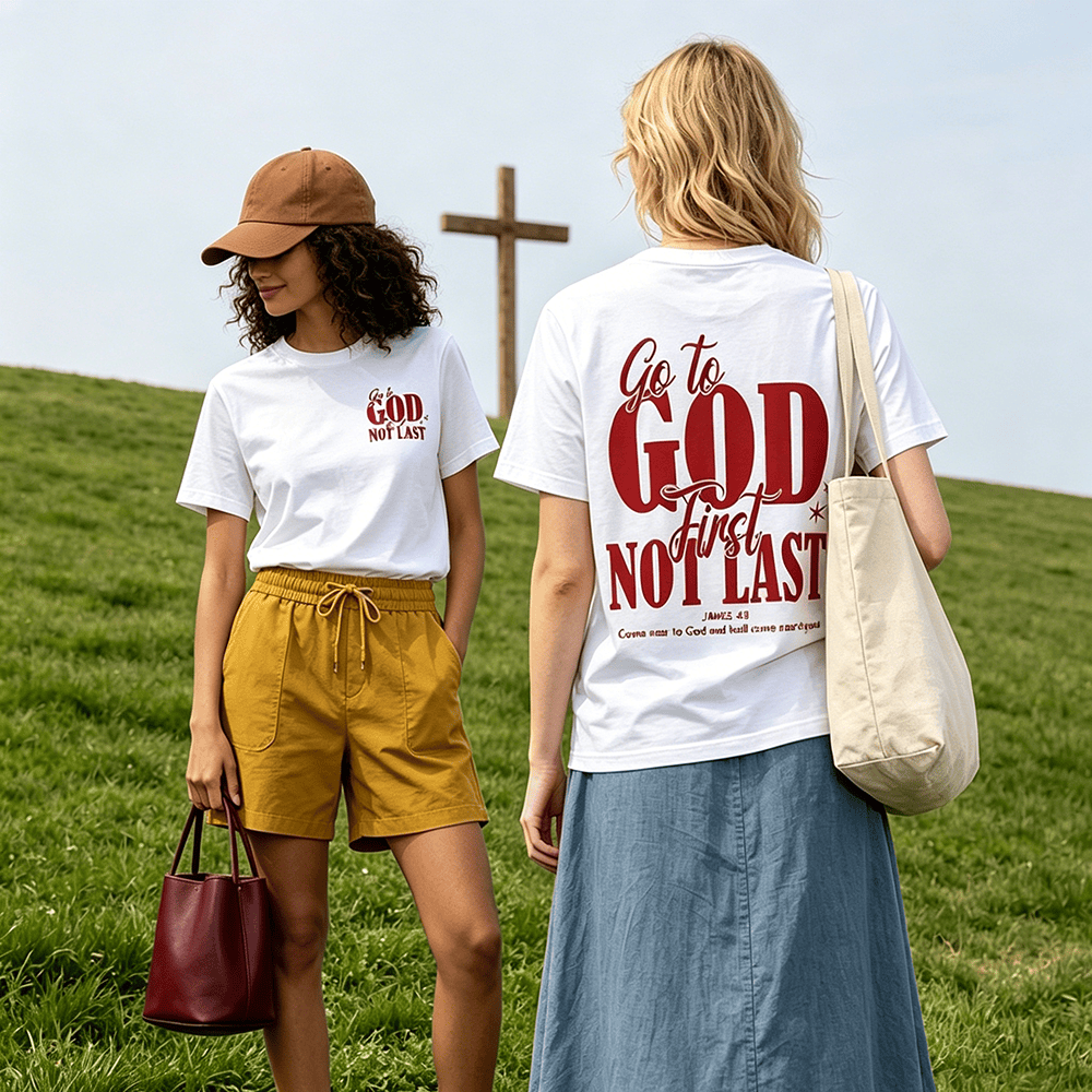 Christianartworkshop Camiseta de manga corta premium con recordatorio de fe "Acércate a Dios primero" - image 0