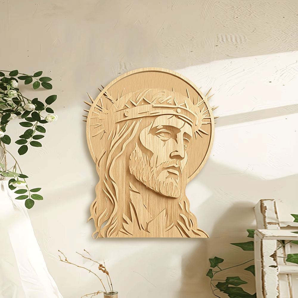 Christianartworkshop Placa de pared de madera con la Corona de Espinas del Santo Rostro: Emblema de Misericordia y Sacrificio - image 0