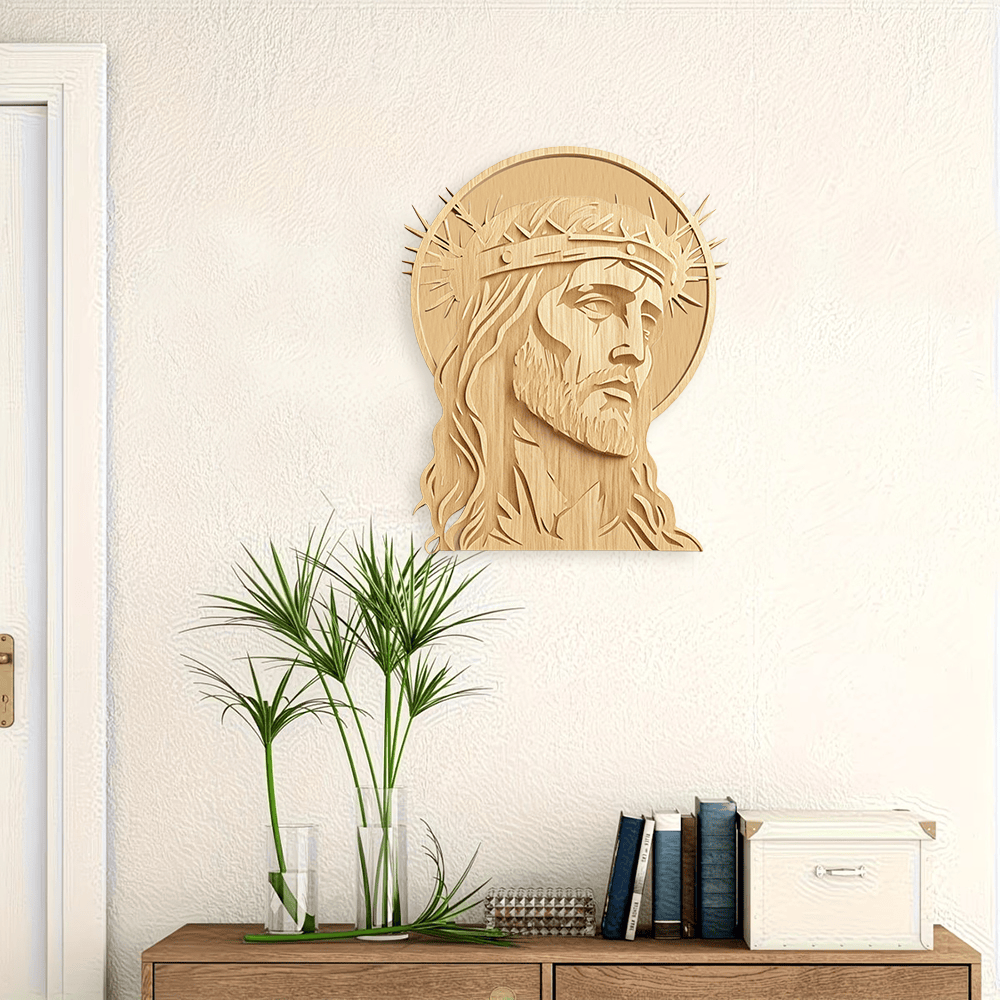 Christianartworkshop Placa de pared de madera con la Corona de Espinas del Santo Rostro: Emblema de Misericordia y Sacrificio - image 1