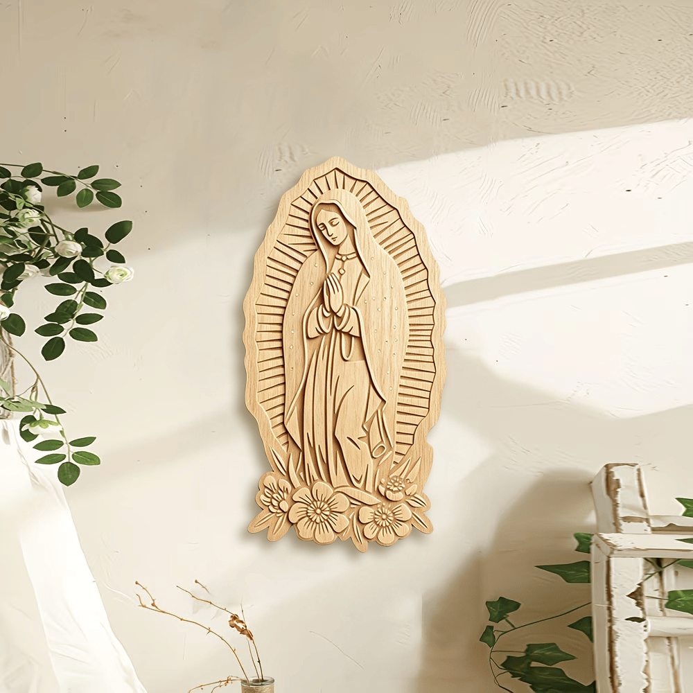 Christianartworkshop Placa de pared de madera con halo radiante de Nuestra Señora de Guadalupe: Emblema de protección bondadosa. - image 0