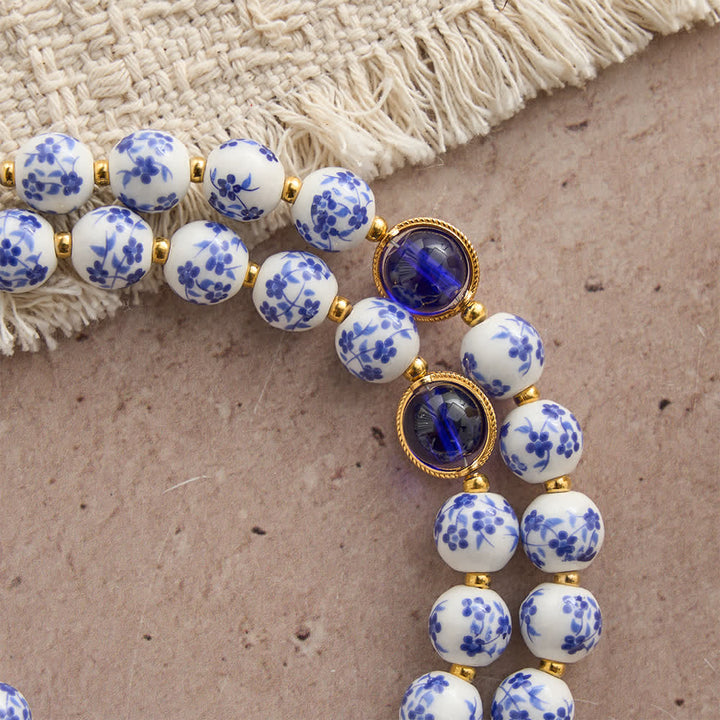 Christianartworkshop Rosario de cerámica floral azul y blanco con elegante devoción mariana. - image 7