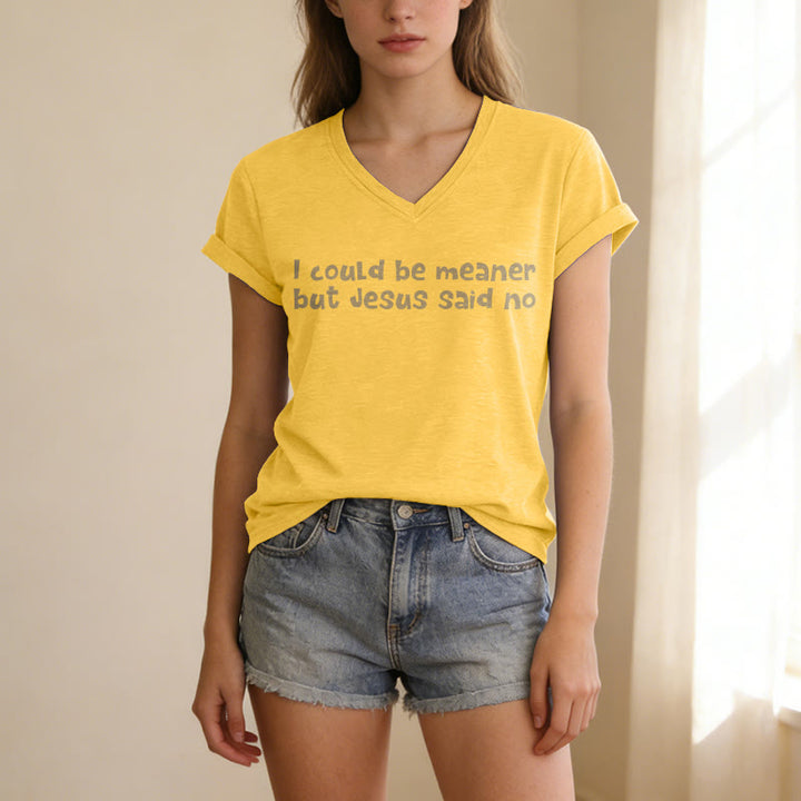 Christianartworkshop "Podría ser más malo, pero Jesús dijo que no" Camiseta informal divertida con cuello en V y mensaje de fe. - image 15