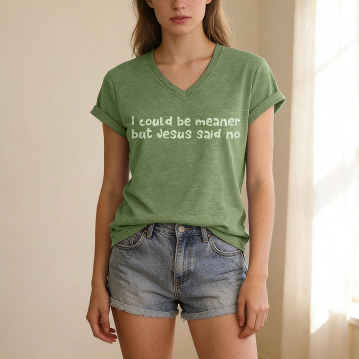 Christianartworkshop "Podría ser más malo, pero Jesús dijo que no" Camiseta informal divertida con cuello en V y mensaje de fe. - image 17