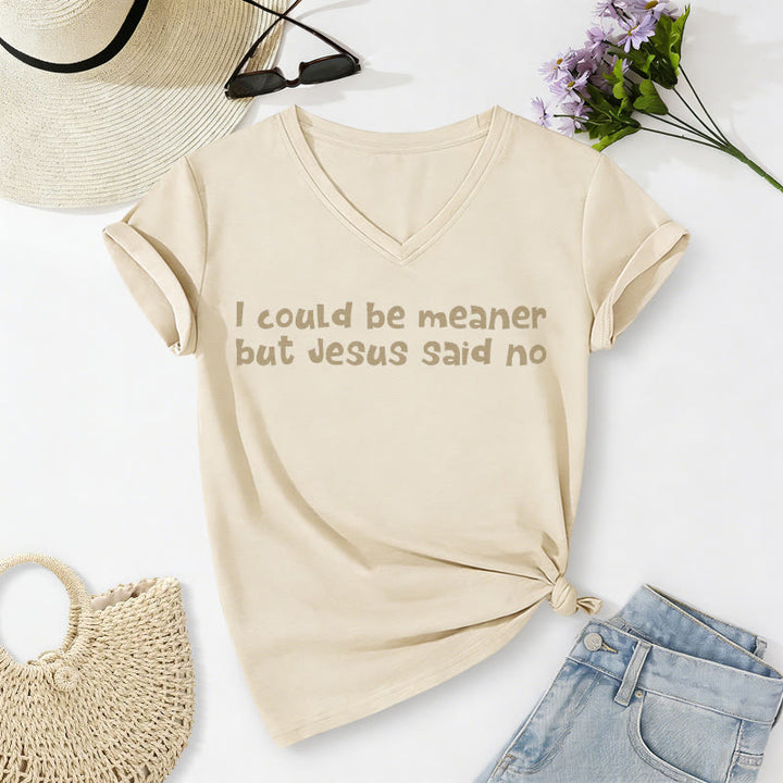 Christianartworkshop "Podría ser más malo, pero Jesús dijo que no" Camiseta informal divertida con cuello en V y mensaje de fe. - Beige - 2XL - image 8
