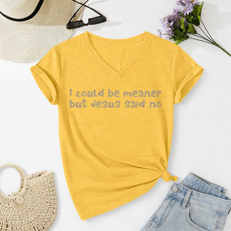 Christianartworkshop "Podría ser más malo, pero Jesús dijo que no" Camiseta informal divertida con cuello en V y mensaje de fe. - Amarillo - 2XL - image 14