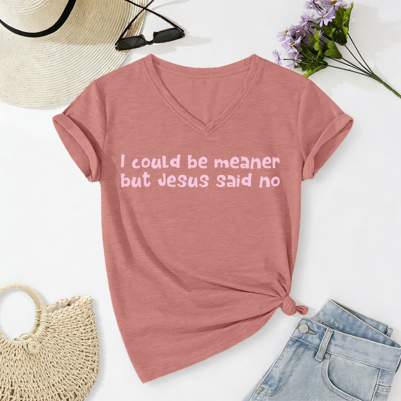 Christianartworkshop "Podría ser más malo, pero Jesús dijo que no" Camiseta informal divertida con cuello en V y mensaje de fe. - rosa claro - 2XL - image 10