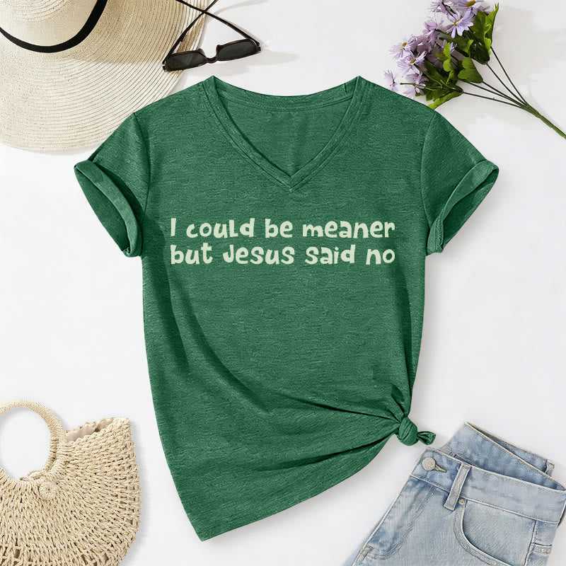 Christianartworkshop "Podría ser más malo, pero Jesús dijo que no" Camiseta informal divertida con cuello en V y mensaje de fe. - Verde oscuro - 2XL - image 22