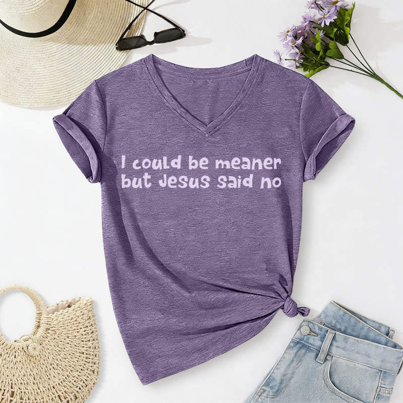Christianartworkshop "Podría ser más malo, pero Jesús dijo que no" Camiseta informal divertida con cuello en V y mensaje de fe. - Púrpura - 2XL - image 2