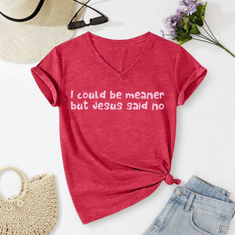 Christianartworkshop "Podría ser más malo, pero Jesús dijo que no" Camiseta informal divertida con cuello en V y mensaje de fe. - Rojo - 2XL - image 24