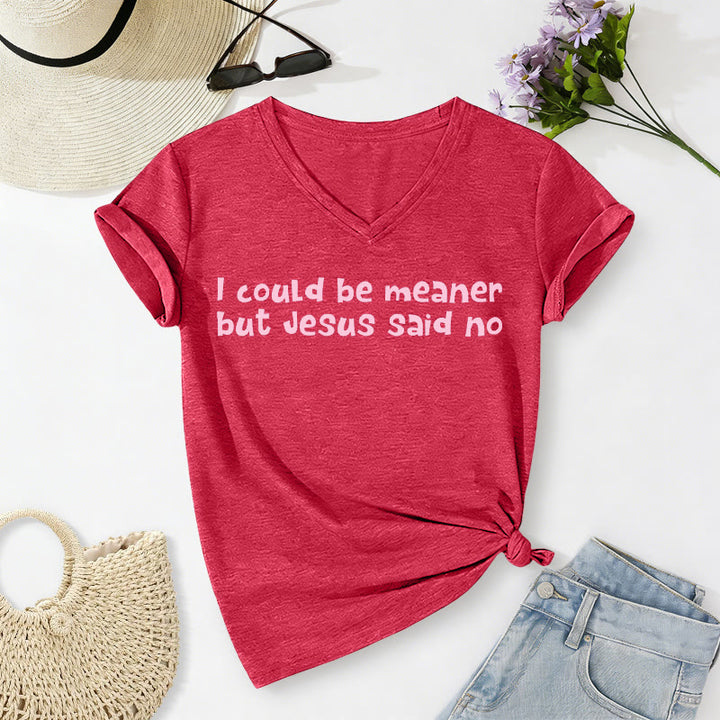 Christianartworkshop "Podría ser más malo, pero Jesús dijo que no" Camiseta informal divertida con cuello en V y mensaje de fe. - Rojo - 2XL - image 24