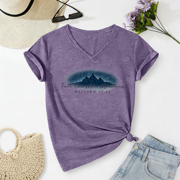 Christianartworkshop La fe mueve montañas Mateo 17:20 Camiseta informal con cuello en V y estampado de la Montaña Estrellada - Púrpura - 2XL - image 8