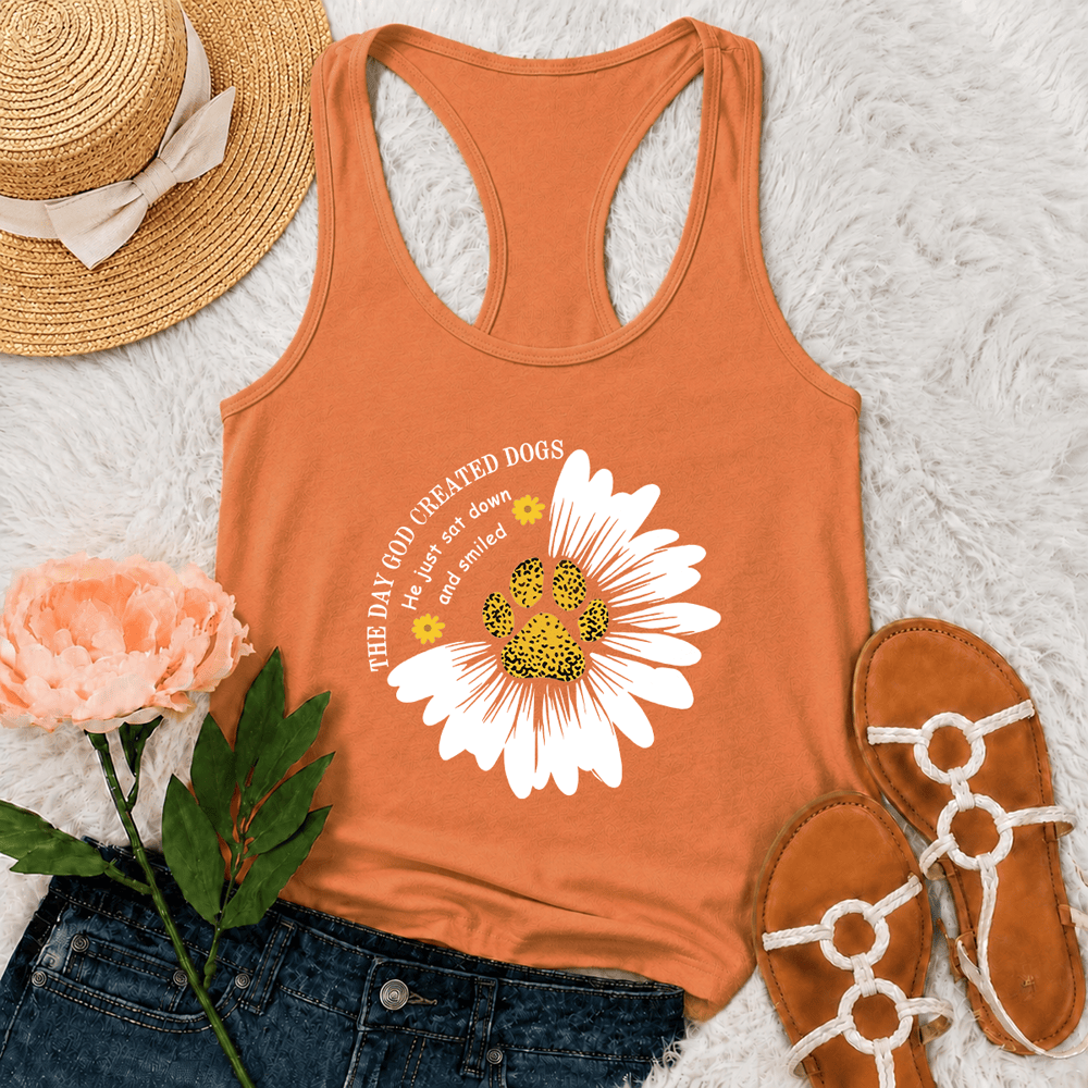 Christianartworkshop Camiseta sin mangas estilo racerback con estampado del día en que Dios creó a los perros - Naranja - 2XL - image 0
