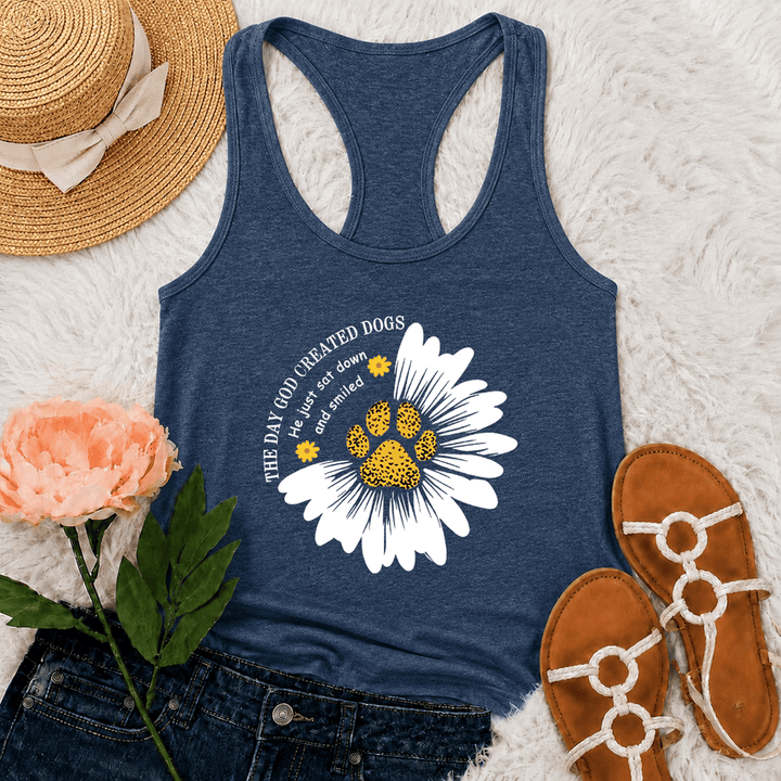 Christianartworkshop Camiseta sin mangas estilo racerback con estampado del día en que Dios creó a los perros - Azul marino - 2XL - image 15