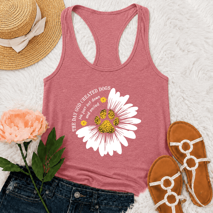 Christianartworkshop Camiseta sin mangas estilo racerback con estampado del día en que Dios creó a los perros - Rosa - 2XL - image 24