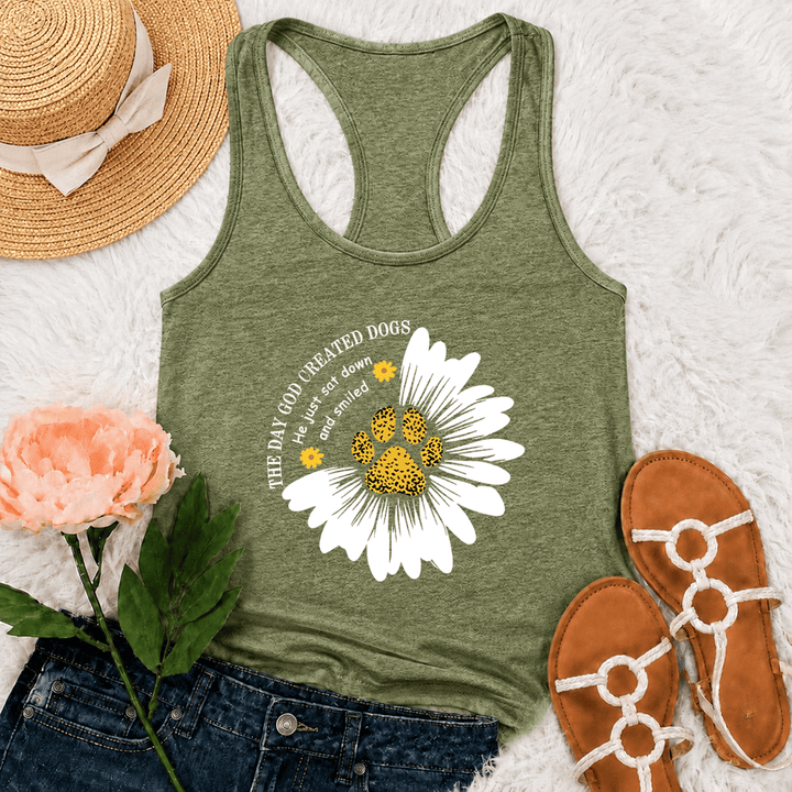 Christianartworkshop Camiseta sin mangas estilo racerback con estampado del día en que Dios creó a los perros - Verde oliva - 2XL - image 18