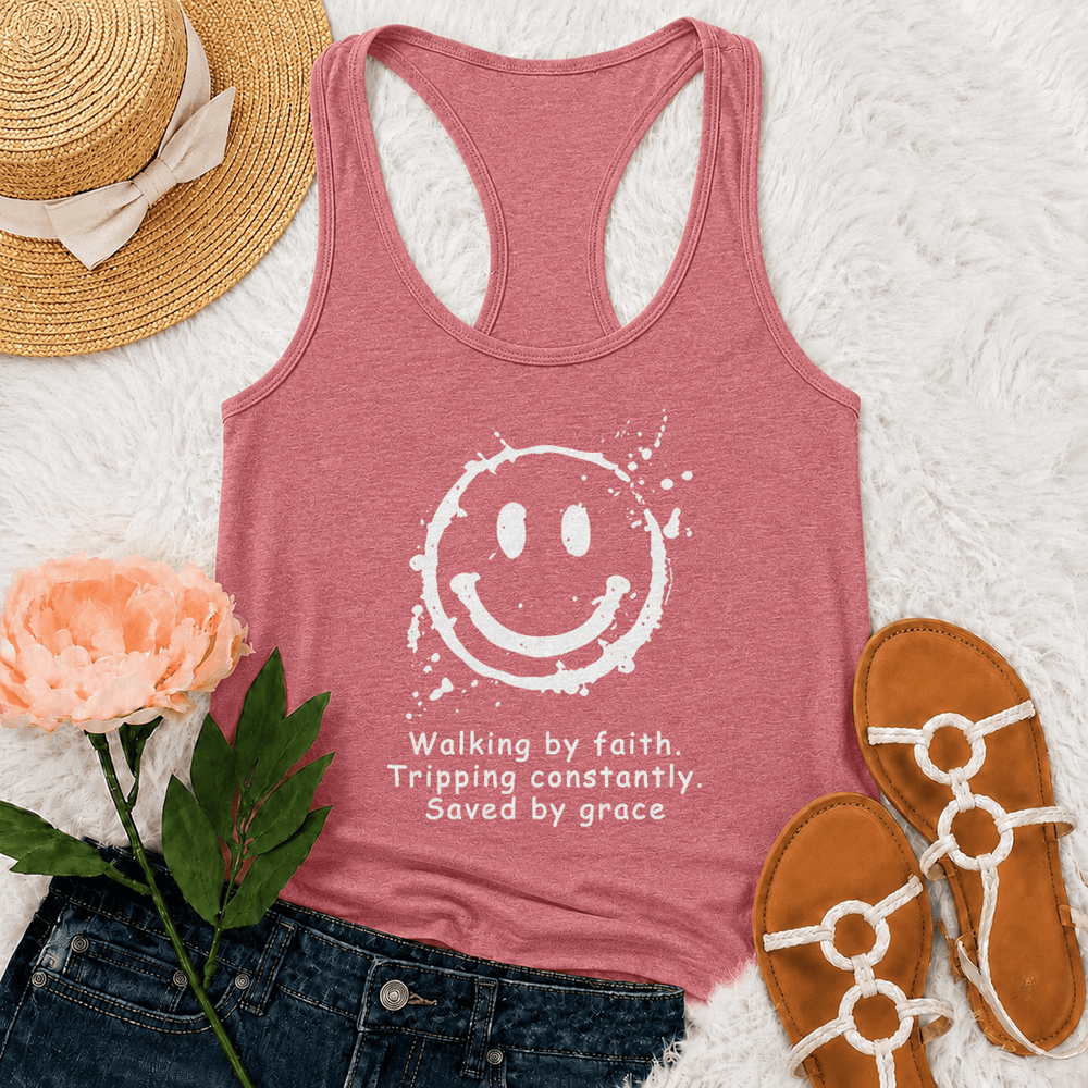Christianartworkshop Camiseta sin mangas estilo racerback "Caminando por fe, salvados por gracia" - Rosa - 2XL - image 0