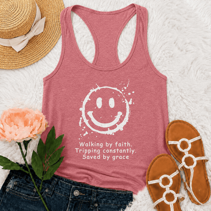 Christianartworkshop Camiseta sin mangas estilo racerback "Caminando por fe, salvados por gracia" - Rosa - 2XL - image 0