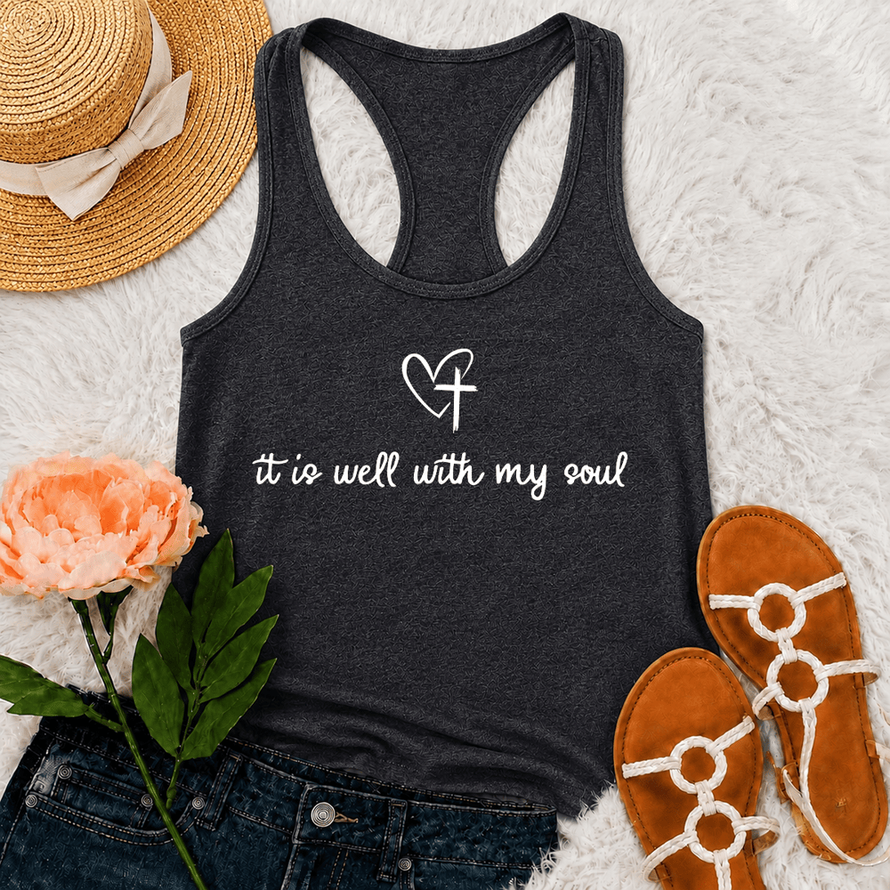Christianartworkshop Todo está bien con mi alma. Camiseta sin mangas estilo racerback con corazón cruzado. - Gris - 2XL - image 0