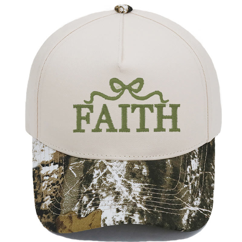 Christianartworkshop Gorra de béisbol ajustable con visera de camuflaje y bordado de lazo FAITH - Camuflaje y beige - image 0