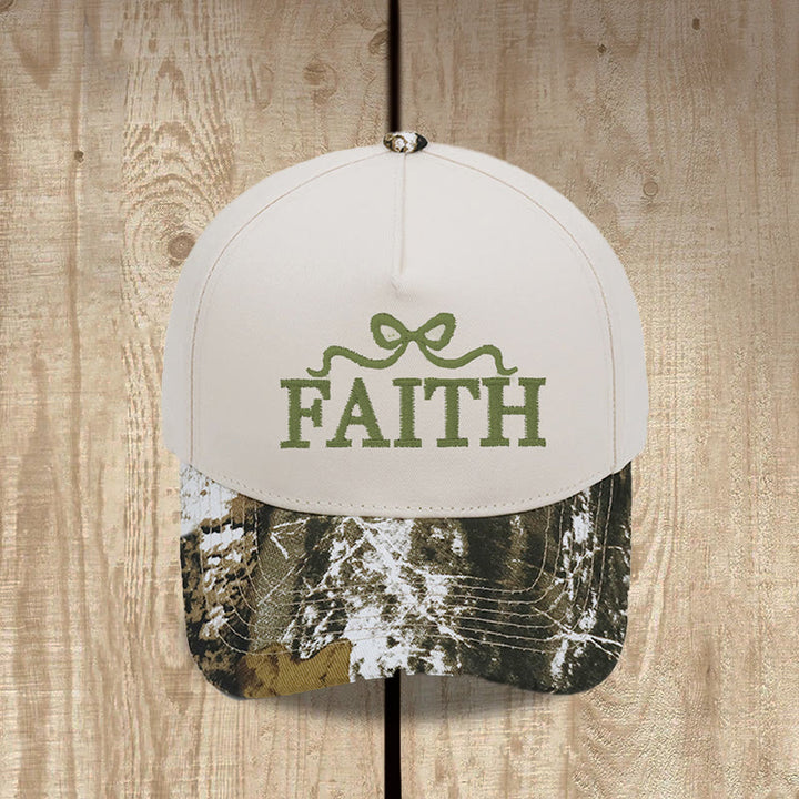 Christianartworkshop Gorra de béisbol ajustable con visera de camuflaje y bordado de lazo FAITH - image 1