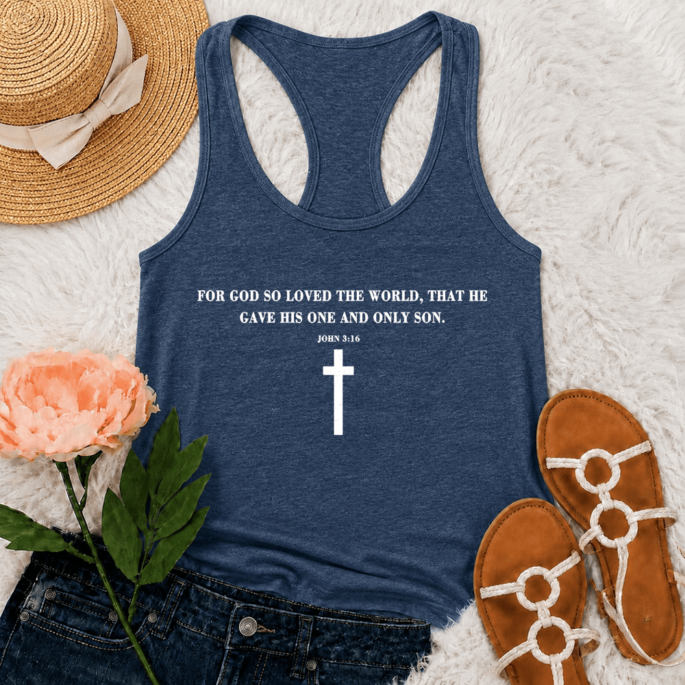 Christianartworkshop Juan 3:16 Porque de tal manera amó Dios al mundo. Camiseta sin mangas estilo racerback. - Azul marino - 2XL - image 0