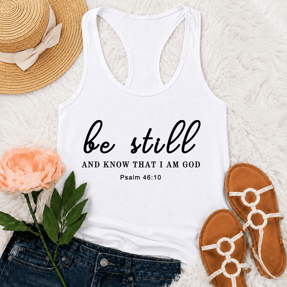 Christianartworkshop Estad quietos y sabed que yo soy Dios (camiseta sin mangas estilo nadador) - Blanco - 2XL - image 6