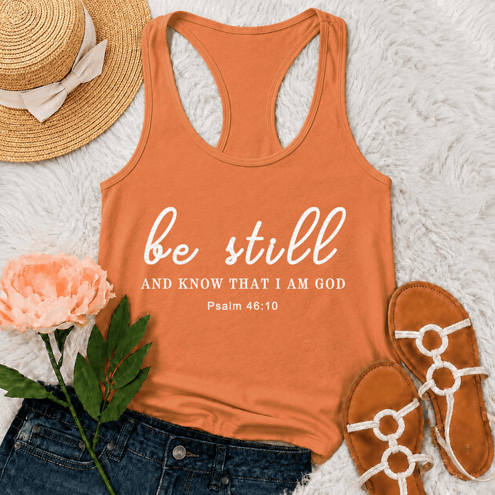 Christianartworkshop Estad quietos y sabed que yo soy Dios (camiseta sin mangas estilo nadador) - Naranja - 2XL - image 27