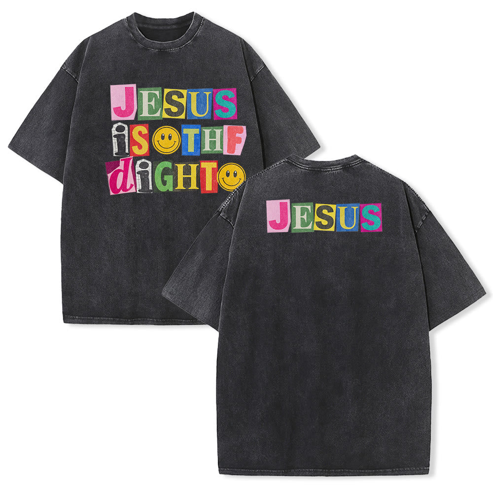 Christianartworkshop Camiseta unisex lavada con estampado de sonrisa y bloques de color "Jesús es la luz" - Negro - 5XL - image 1