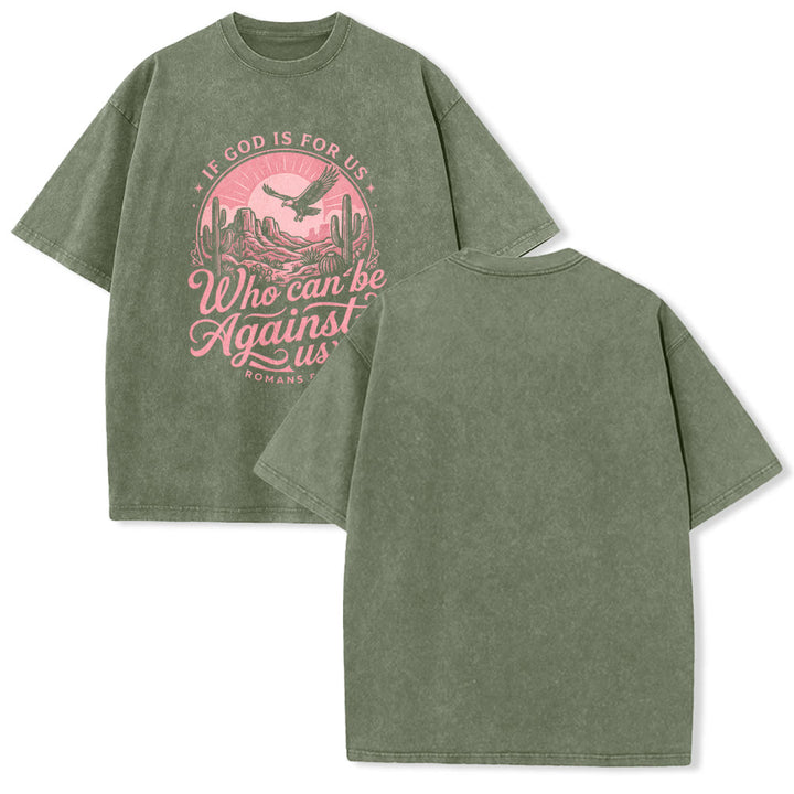 Christianartworkshop Si Dios está con nosotros Desert Eagle Cactus Romanos 8:31 Fe occidental Camiseta unisex lavada - Verde militar - 5XL - image 7