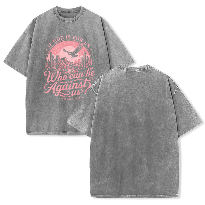 Christianartworkshop Si Dios está con nosotros Desert Eagle Cactus Romanos 8:31 Fe occidental Camiseta unisex lavada - Gris - 5XL - image 1