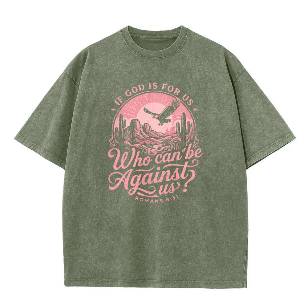 Christianartworkshop Si Dios está con nosotros Desert Eagle Cactus Romanos 8:31 Fe occidental Camiseta unisex lavada - image 8