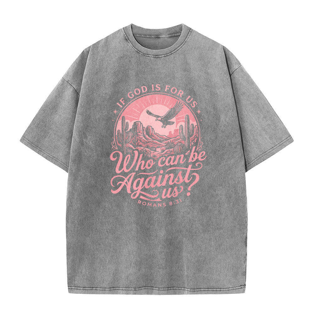 Christianartworkshop Si Dios está con nosotros Desert Eagle Cactus Romanos 8:31 Fe occidental Camiseta unisex lavada - image 2
