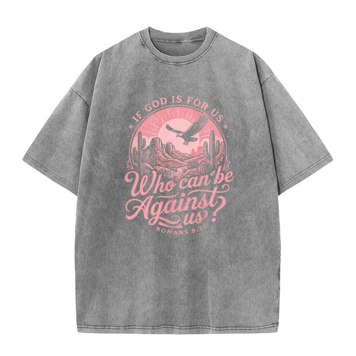 Christianartworkshop Si Dios está con nosotros Desert Eagle Cactus Romanos 8:31 Fe occidental Camiseta unisex lavada - image 2