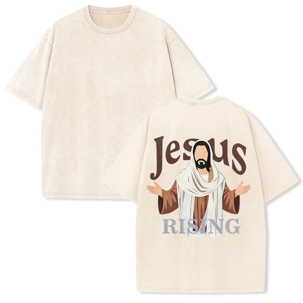 Christianartworkshop Camiseta unisex vintage lavada con estampado de la figura de Cristo y Jesús resucitando con los brazos abiertos. - Beige - 5XL - image 1