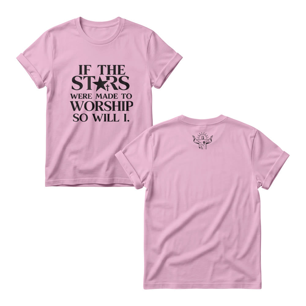 Christianartworkshop Si las estrellas fueron hechas para adorar Cruz Estrella Reemplazar Serif Stack Estampado Frontal Cuellos Redondos para Mujer - Rosa - 4XL - image 4