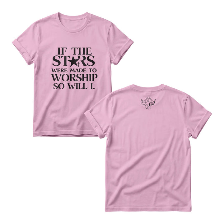 Christianartworkshop Si las estrellas fueron hechas para adorar Cruz Estrella Reemplazar Serif Stack Estampado Frontal Cuellos Redondos para Mujer - Rosa - 4XL - image 4
