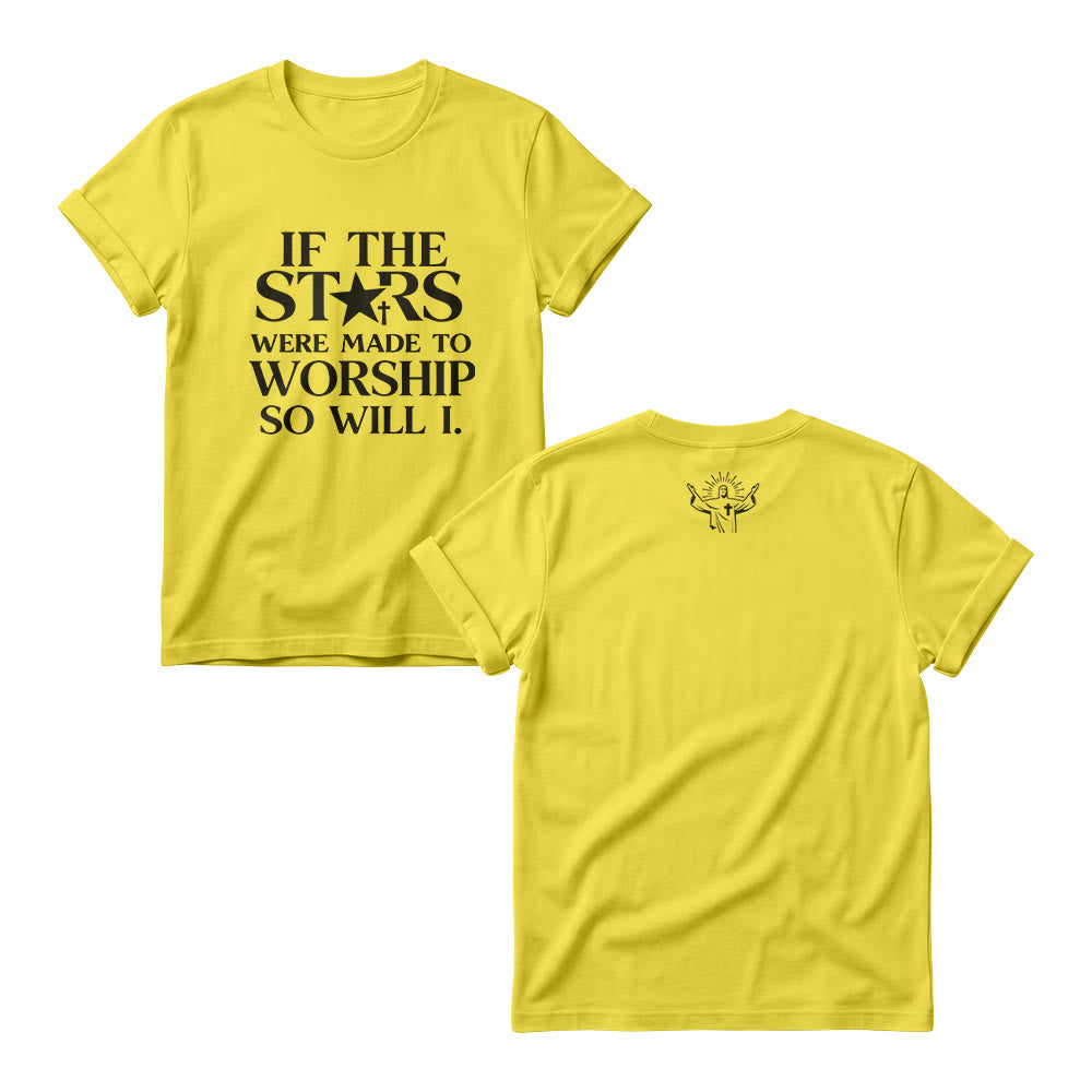 Christianartworkshop Si las estrellas fueron hechas para adorar Cruz Estrella Reemplazar Serif Stack Estampado Frontal Cuellos Redondos para Mujer - Amarillo - 4XL - image 3