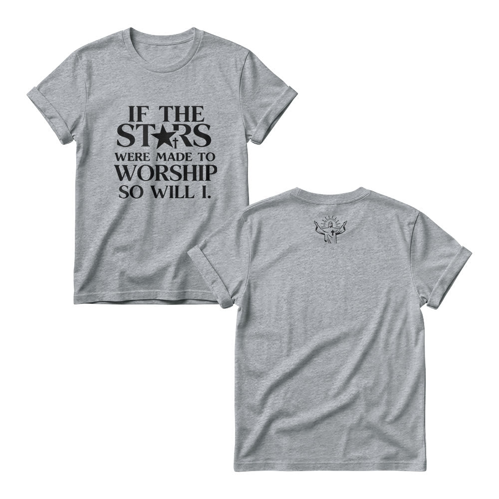 Christianartworkshop Si las estrellas fueron hechas para adorar Cruz Estrella Reemplazar Serif Stack Estampado Frontal Cuellos Redondos para Mujer - Gris - 4XL - image 1
