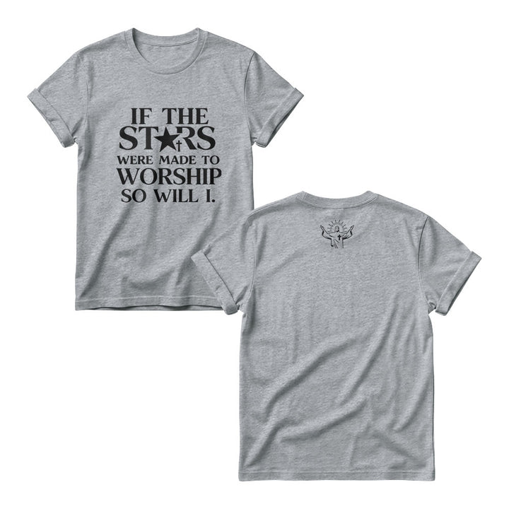 Christianartworkshop Si las estrellas fueron hechas para adorar Cruz Estrella Reemplazar Serif Stack Estampado Frontal Cuellos Redondos para Mujer - Gris - 4XL - image 1