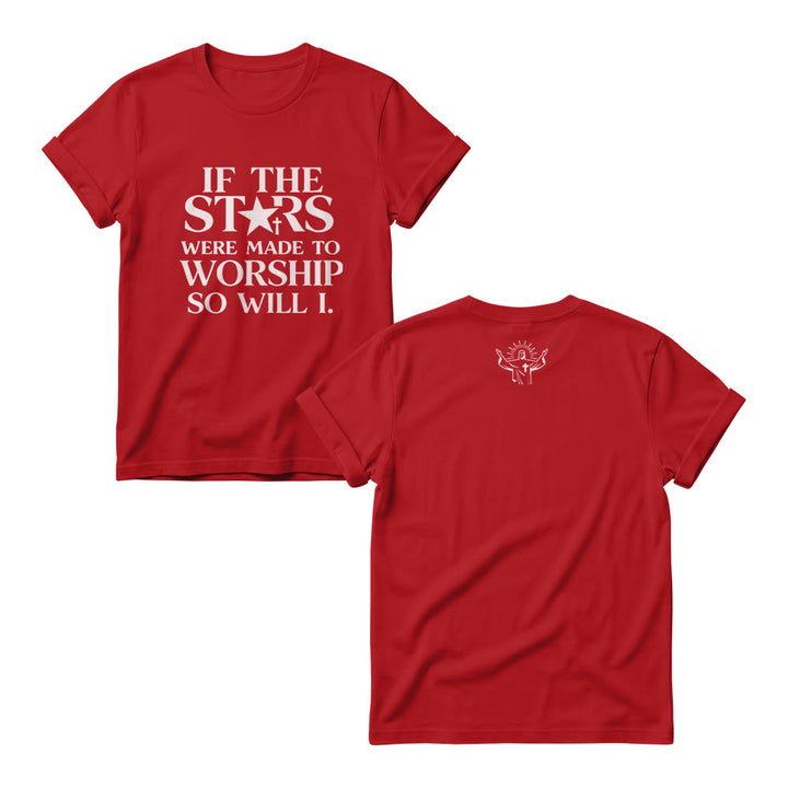 Christianartworkshop Si las estrellas fueron hechas para adorar Cruz Estrella Reemplazar Serif Stack Estampado Frontal Cuellos Redondos para Mujer - Rojo - 4XL - image 8