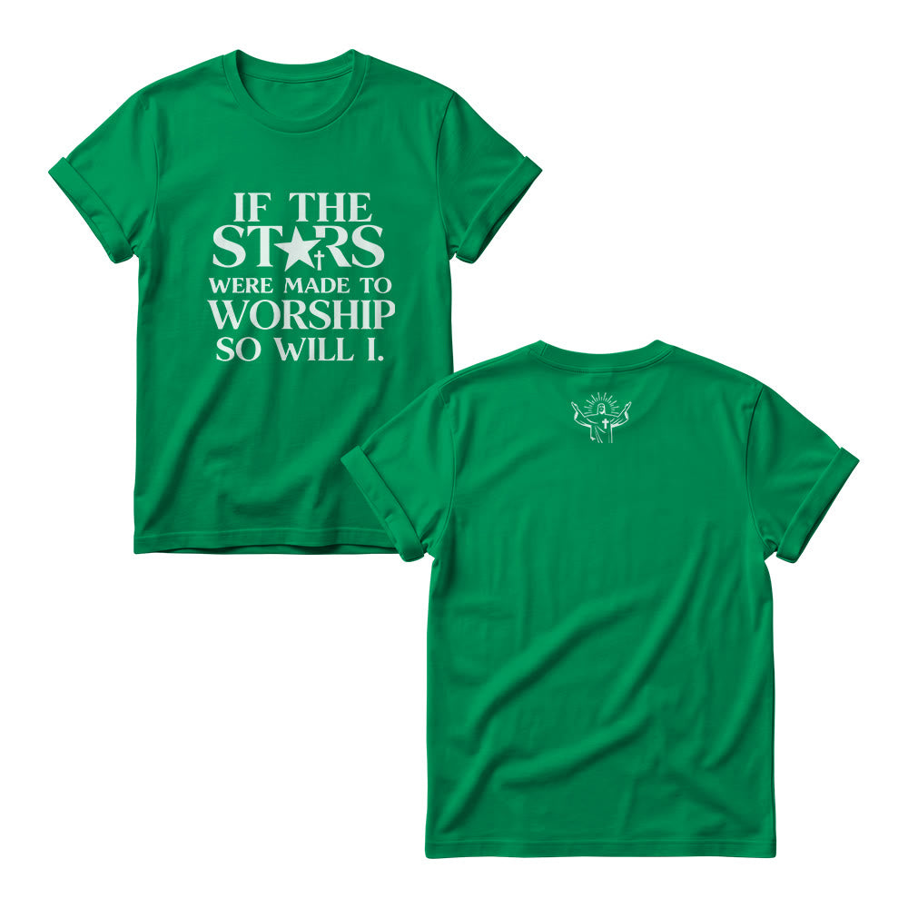 Christianartworkshop Si las estrellas fueron hechas para adorar Cruz Estrella Reemplazar Serif Stack Estampado Frontal Cuellos Redondos para Mujer - Verde - 4XL - image 9