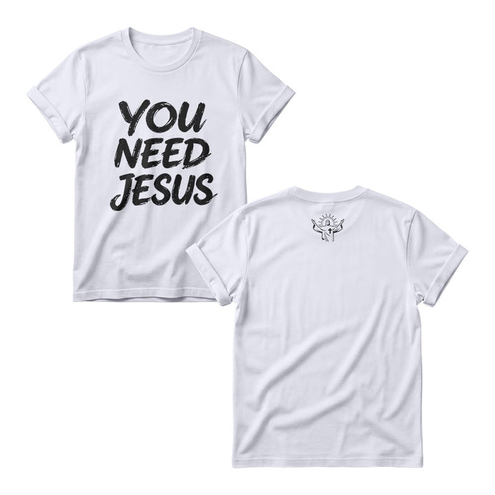 Christianartworkshop Sudadera de cuello redondo para mujer con estampado frontal de "You Need Jesus" y diseño desgastado con pinceladas apiladas. - Blanco - 4XL - image 2