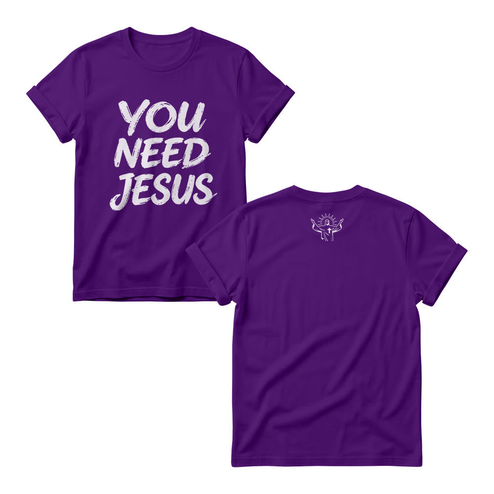 Christianartworkshop Sudadera de cuello redondo para mujer con estampado frontal de "You Need Jesus" y diseño desgastado con pinceladas apiladas. - Púrpura - 4XL - image 7