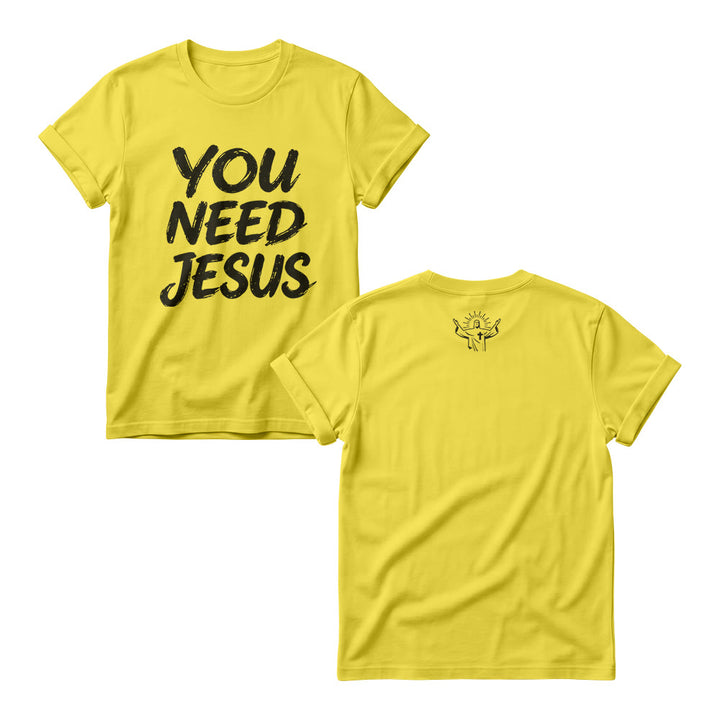 Christianartworkshop Sudadera de cuello redondo para mujer con estampado frontal de "You Need Jesus" y diseño desgastado con pinceladas apiladas. - Amarillo - 4XL - image 3