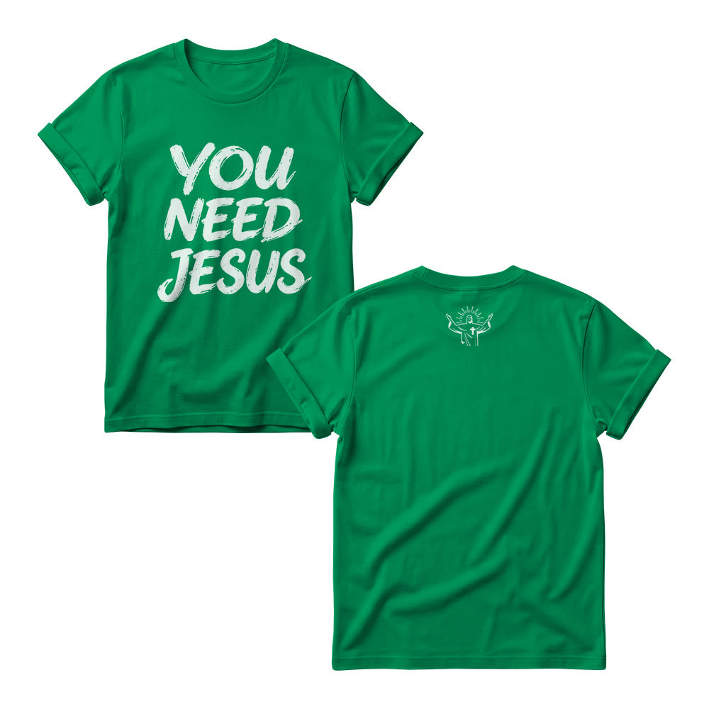 Christianartworkshop Sudadera de cuello redondo para mujer con estampado frontal de "You Need Jesus" y diseño desgastado con pinceladas apiladas. - Verde - 4XL - image 9