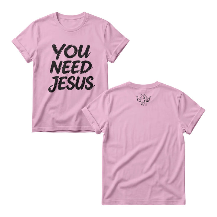 Christianartworkshop Sudadera de cuello redondo para mujer con estampado frontal de "You Need Jesus" y diseño desgastado con pinceladas apiladas. - Rosa - 4XL - image 5