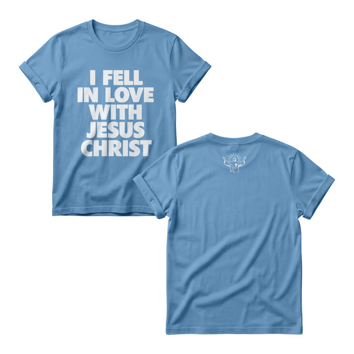 Christianartworkshop Me enamoré de Jesucristo. Sudadera de cuello redondo para mujer con estampado vertical llamativo en la parte delantera. - Azul - 4XL - image 6